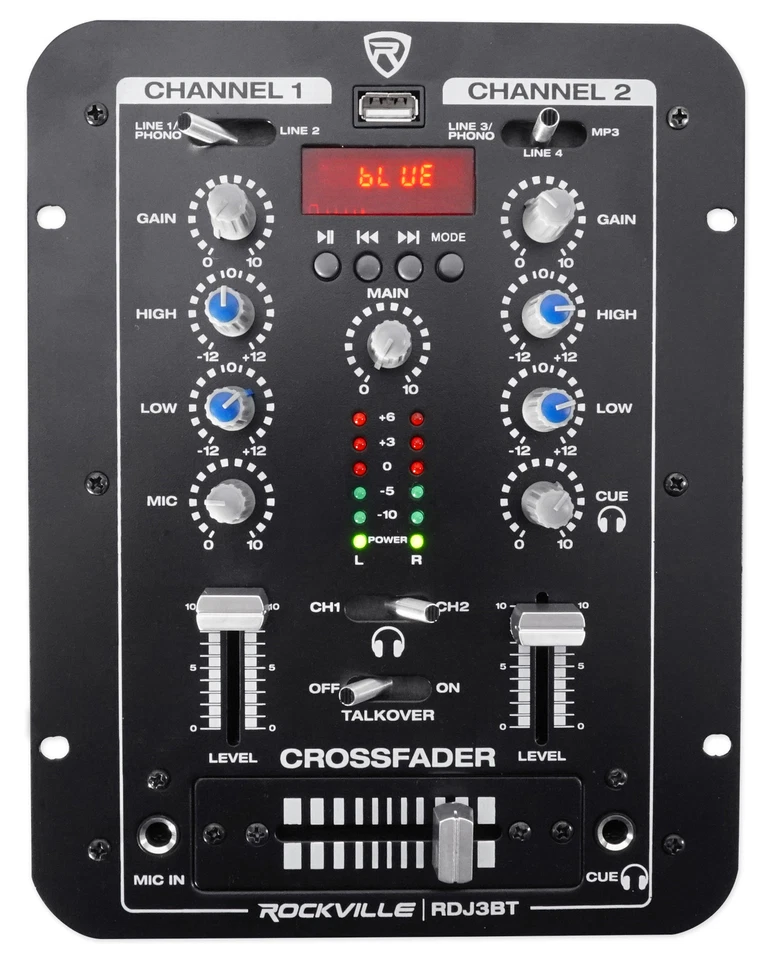Rockville RDJ3BT 2 Channel DJ Mixer with USB, Bluetooth, Talkover, 4 Line Inputs - Image 1 of 4