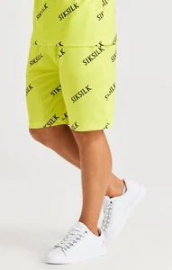 SikSilk Boys Monogram AOP Basketball Shorts - Yellow 15 Years - Picture 1 of 4