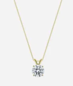 14K Yellow Gold E/VVS 18" 1 Ct Round Lab Created Grown Diamond Pendant Necklace - Picture 1 of 2