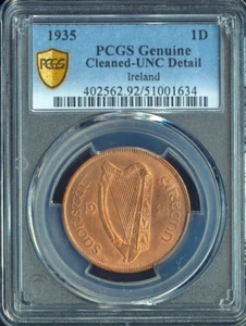 1935 Ireland Penny 1D PCGS UNC Detail Red Quality - Picture 1 of 2