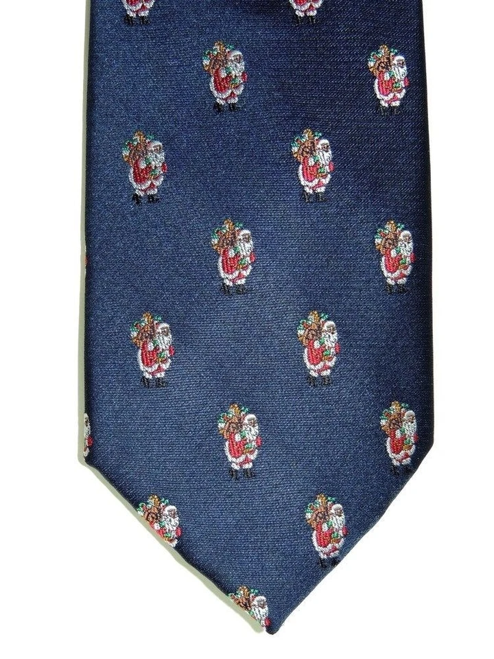 Navy Christmas Necktie with Santa Claus Design Holiday Tie for Men