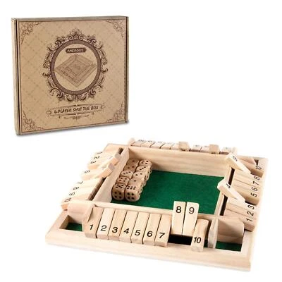 1-4 Players Shut The Box Dice GameClassic 4 Sided Wooden Board Game with 10 D... - Image 1 of 4