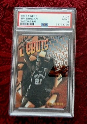 TIM DUNCAN 1997 Topps FINEST #101 (Debuts) SP Rookie SPURS (HOF) Mint 9 PSA - Image 1 of 2
