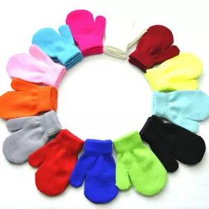Kinder Jungen Mädchen Einfarbige Strickfäustlinge Kurze Handschuhe 4–12 ≌ - Bild 1 von 37