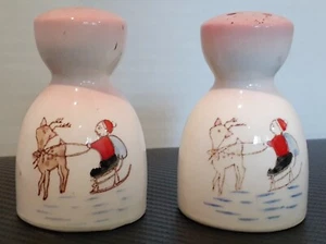 Vintage Reindeer and Sleigh Saki Salt and Pepper Shakers Japan - Picture 1 of 4