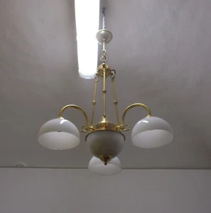 ✅ GRANDE LAMPADARIO 5 LUCI OTTONE BAGNATO ORO ANNI 60 CHANDELIER VINTAGE - 3567 - Picture 1 of 10