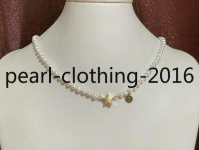 Collar de perlas blancas Akoya natural real diseño estrella AAA oro 14k 4-5 mm 17"" Foto 1 de 4