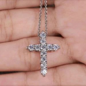 4ct Vs E-F color Lab Grown Diamond Cross Pendant with 14k White Gold - Picture 1 of 4