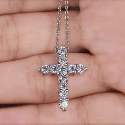 4ct Vs E-F color Lab Grown Diamond Cross Pendant with 14k White Gold - Image 1 of 4