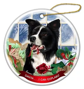 Border Collie Dog Porcelain Hanging Ornament Pet Gift Santa I Can Explain! - Picture 1 of 1
