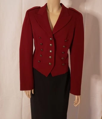 DKNY Wool Blazer Women Sz 6 Fitted Military Steampunk Metal Buttons Cranberry - Image 1 of 4