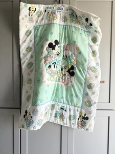 Vtg Dundee Disney Baby Quilted Crib Blanket Minnie Mickey Mouse Donald Daisy - Picture 1 of 7