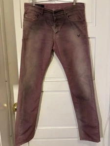 Diesel Mens Jeans 33x32 Dark Pink Tepphar 0604A Stretch Slim Carrot Distress - Picture 1 of 16