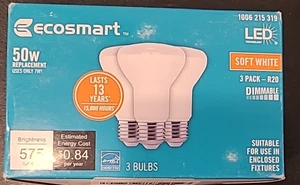 EcoSmart LED 50w Replacement 7w Dimmable Soft White R20 Light Bulbs 3 Pack *207 - Picture 1 of 3