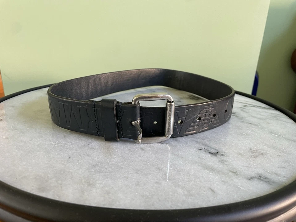 Cinturón Emotion Armani Azul Marino Con Hebilla Cromada Hecho en Italia Foto 1 de 4