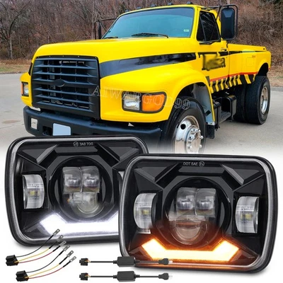 Pair 5x7" 7x6" LED Headlights Hi/Lo Beam DRL H6054 LFor Ford F600/700/800 FT900 - Image 1 of 4