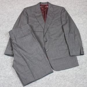 Hickey Freeman 2 Piece Suit 44R 36X33 Pleated Cuffed Gray Plaid Windowpane - Picture 1 of 23