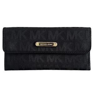 MICHAEL KORS Black Signature Canvas & Leather Wallet 7.5”x 3.5” - Picture 1 of 7