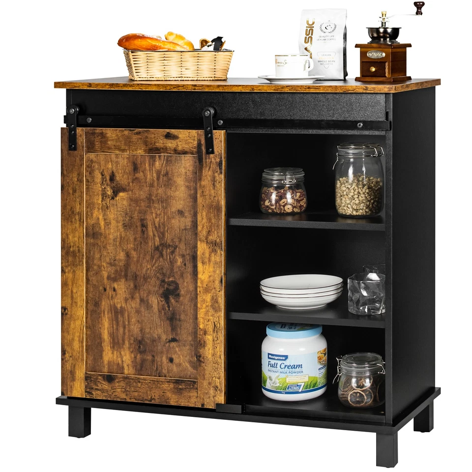 Costway Freestanding Buffet Cabinet Industrial Storage Cabinet w/ Sliding Barn