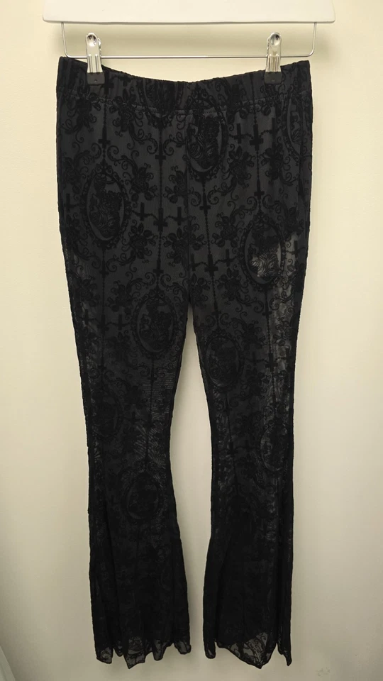 Women's High-Waist Flared Black Pants, X-Large , Netted Trouser. BipolarHobo - Image 1 of 1