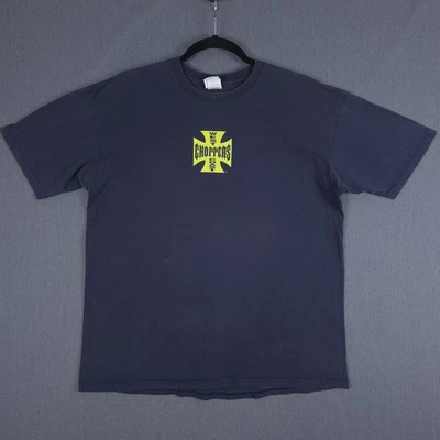Camisa West Coast Choppers Para Hombres 2XL Azul Desteñido Manga Corta Cruz de Hierro 2002 Y2K Foto 1 de 4