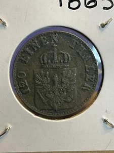 German States Prussia Copper 3 Pfennig 1865, KM 482 - Picture 1 of 2