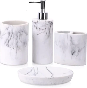 Bathroom Accessory Set, 4 Pcs Marble Look Bathroom Vanity Countertop Bathroom Dé - Picture 1 of 8