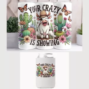 Cow Western Youre Crazy Fun 20 Unzen dünner Becher und Dosenkühler Geschenkset Paket - Bild 1 von 1