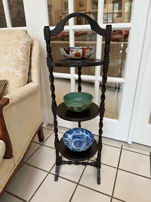 ANTIGUO SOPORTE DE EXHIBICIÓN DE TÉ PARA PASTELES DE 3 NIVELES GIRO CEBADA ROBLE INGLÉS VICTORIANO Foto 1 de 4