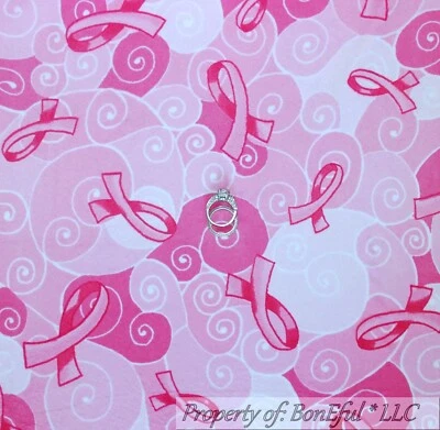 BonEful FABRIC FQ MINKY Quilt Tonal Pink White Breast Cancer Lady Swirl Ribbon L - Image 1 of 4