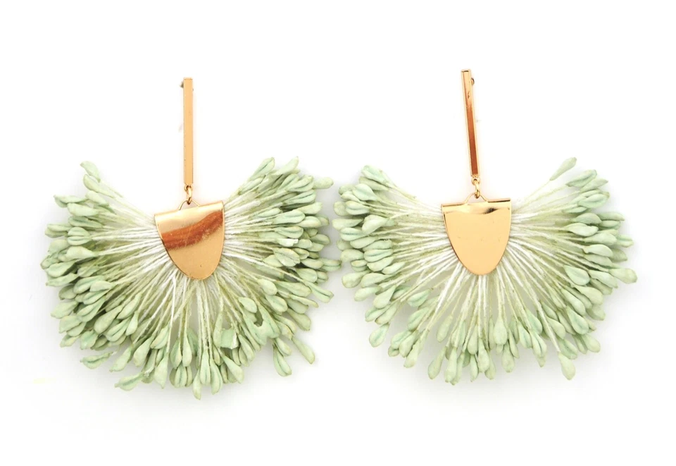 Contemporary Bohemian Agapanthus Style Tassel Fan Flower Drop Stud Earrings - Image 1 of 1
