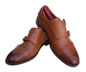 New Beckett Simonon Brown Leather Double Monk Strap Dress Shoe Men’s SZ 7 - Picture 1 of 10