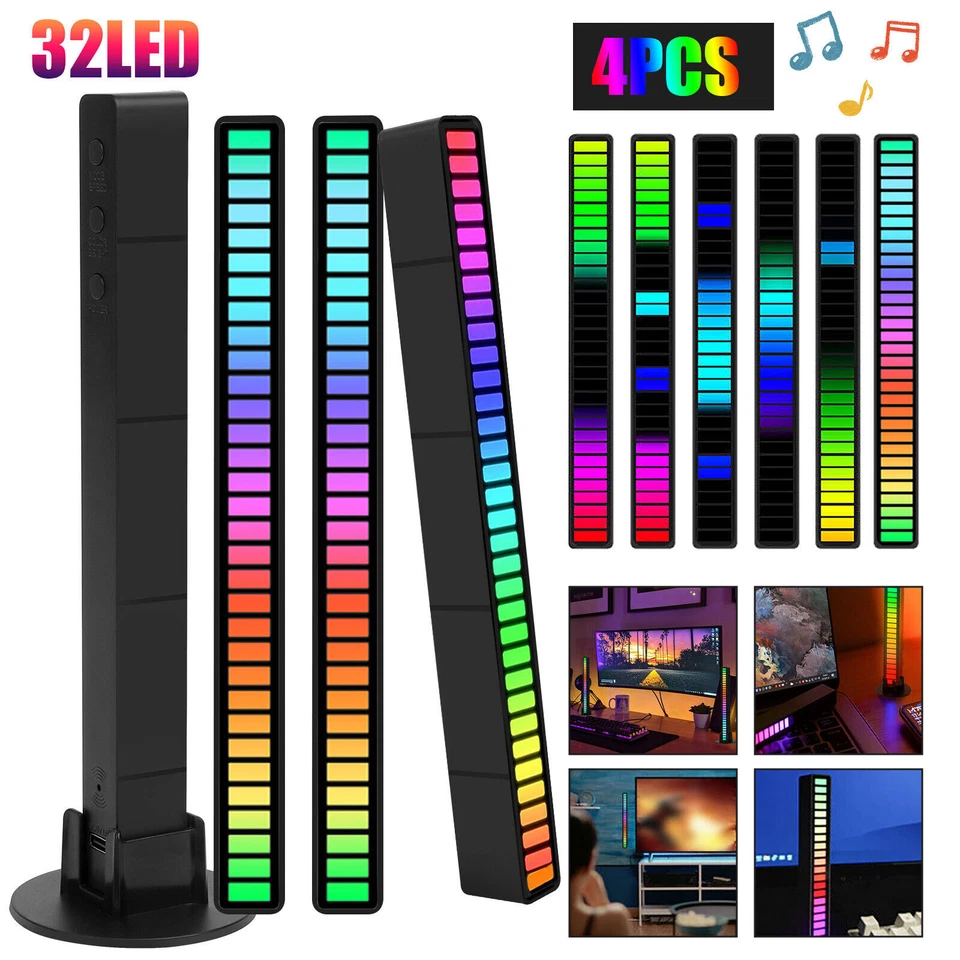 2/4X RGB LED Car Atmosphere Strip Light Bar USB Music Sound Control Rhythm Lamps - Image 1 of 4