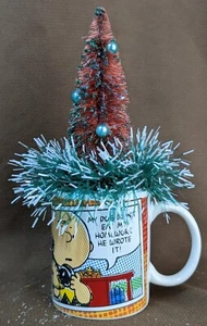 Kitschmas Assemblage Handmade with NEW Charlie Brown Mug, tree, VINTAGE glitter - Picture 1 of 9
