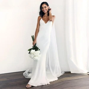 Boho Mermaid Wedding Dresses Spaghetti Straps Sleeveless Chiffon Bridal Gowns - Picture 1 of 14