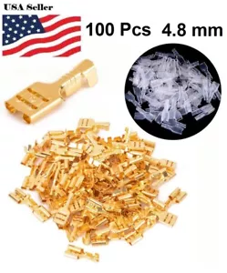 100 QT Brass Female Spade Connectors 4.8mm Crimp Terminal Insulating Sleeve0.5mm - Picture 1 of 7