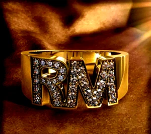 Men's Lab Created Diamond Personalized Letter Initial Ring 14k Yellow Gold Over - Picture 1 of 1