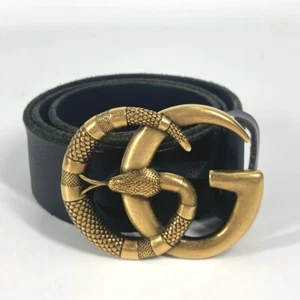 GUCCI 493949 GG logo buckle snake Accessories belt Leather Black/Gold - Picture 1 of 11