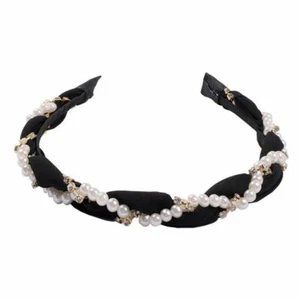 Women Gorgeous Bohemian Chiffon Twist Pearl With Crystals Headband - Black - Picture 1 of 5