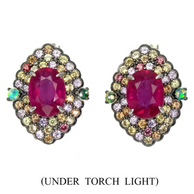 925 Sterling Silver Earrings Oval Ruby 8x6mm Sapphire Gemstone Jewelry - Image 1 of 4