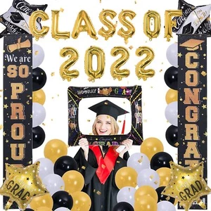 Class Of 2022 Graduation Decorations Party Supplies Balloons Gold White Black - Picture 1 of 12