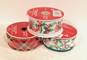 3 Rolls Christmas Wired Ribbon - Picture 1 of 1