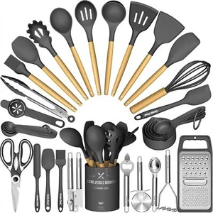 Umite Chef Silicone Kitchen Utensil Set, 34PCS Heat Resistant Dark Gray - Picture 1 of 7