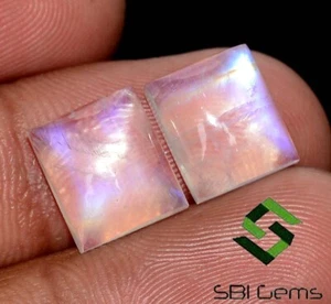 Certified Natural Rainbow Moonstones Cushion Cabochon Pair 11x9 mm Loose Gems - Picture 1 of 10