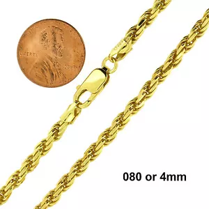 925 Sterling Silver Gold-Plated Diamond Cut Rope Chain Necklace All Sizes - Picture 1 of 7