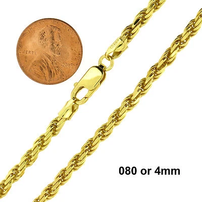 Collar de cadena de cuerda con corte de diamante chapado en oro de plata de ley 925 todos los tamaños Foto 1 de 2