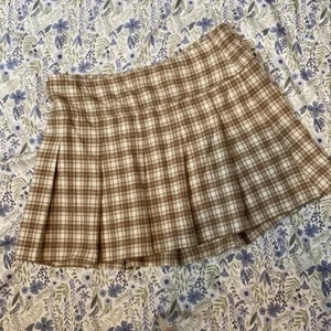Hollister Beige & Weiß kariert Hochhaus Mini Skater Rock - Größe Large - Bild 1 von 7