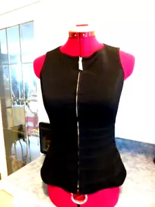 VINTAGE DESIGNER CLAUDE MONTANA BLACK ZIPPERED VEST SIZE XS MADE IN ITALY - Picture 1 of 15