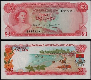BAHAMAS 3 DOLLARS (P28a) L.1968 QEII PREFIX B UNC - Picture 1 of 1