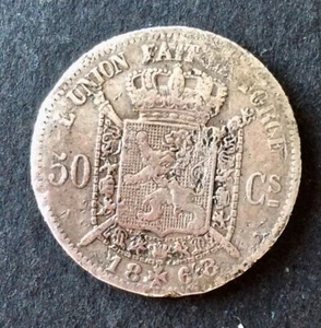 Belgique - Léopold II - Très Rare Monnaie De 50 Centimes 1868 - Bild 1 von 2